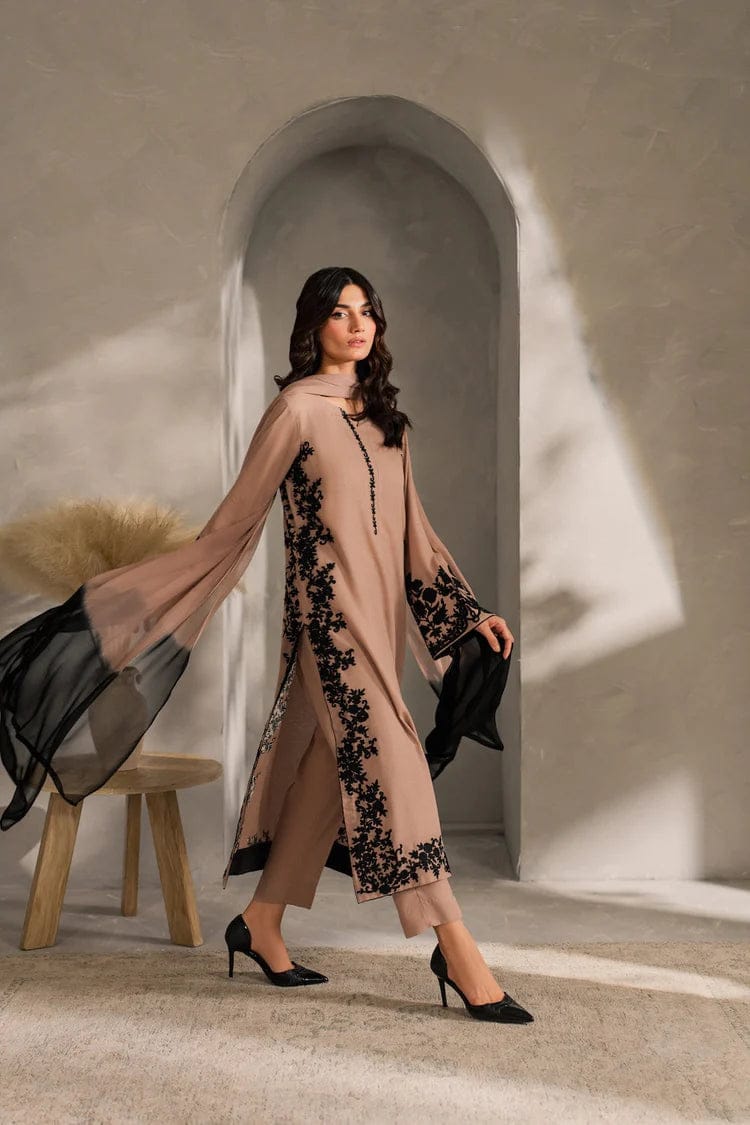 -3PC DHANAK EMBROIDERED SHIRT WITH TYE&DYED CHIFFON DUPATTA AND TROUSER