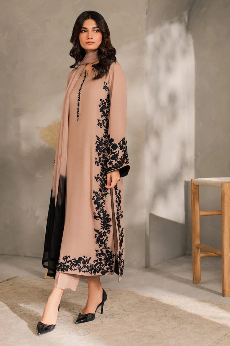 -3PC DHANAK EMBROIDERED SHIRT WITH TYE&DYED CHIFFON DUPATTA AND TROUSER