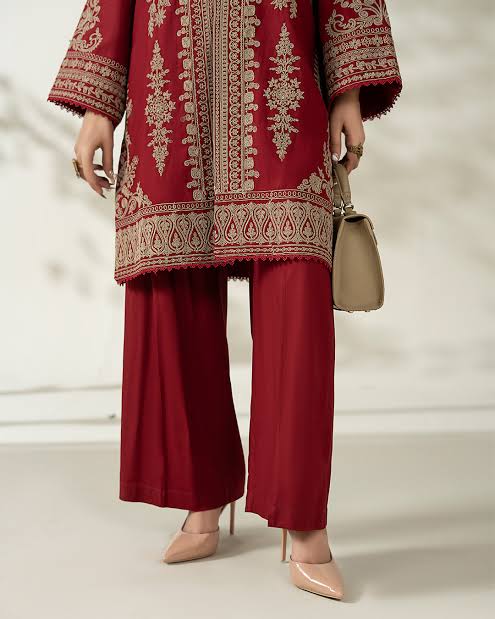 2 pcs  Red khaddar suite embroidery on high-quality fabric,