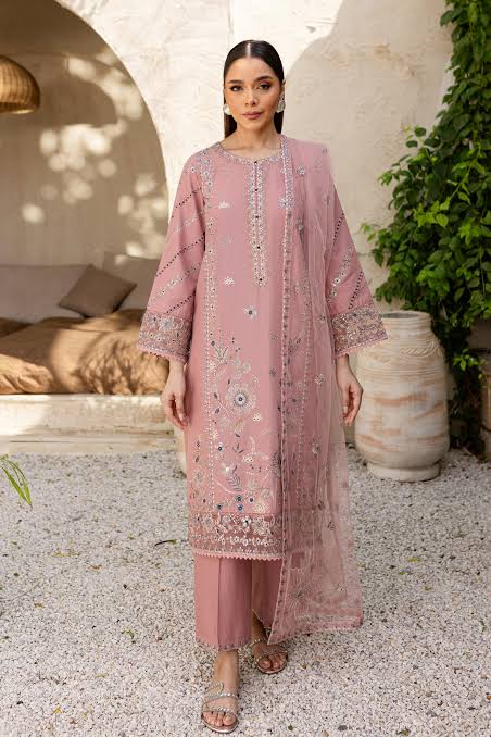 3Pc Eira - Embroidered Khaddar Dress Net Dopta