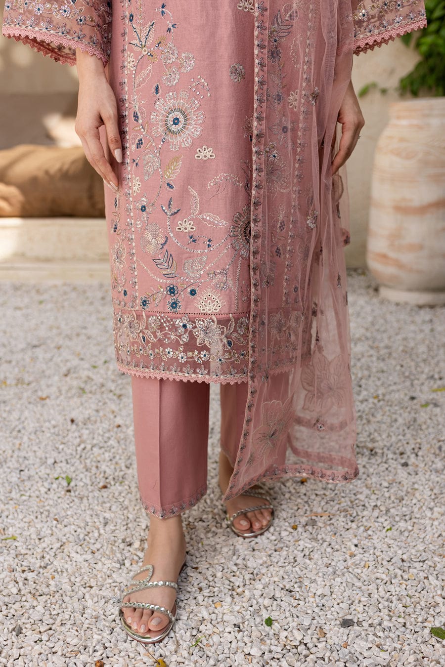3Pc Eira - Embroidered Khaddar Dress Net Dopta