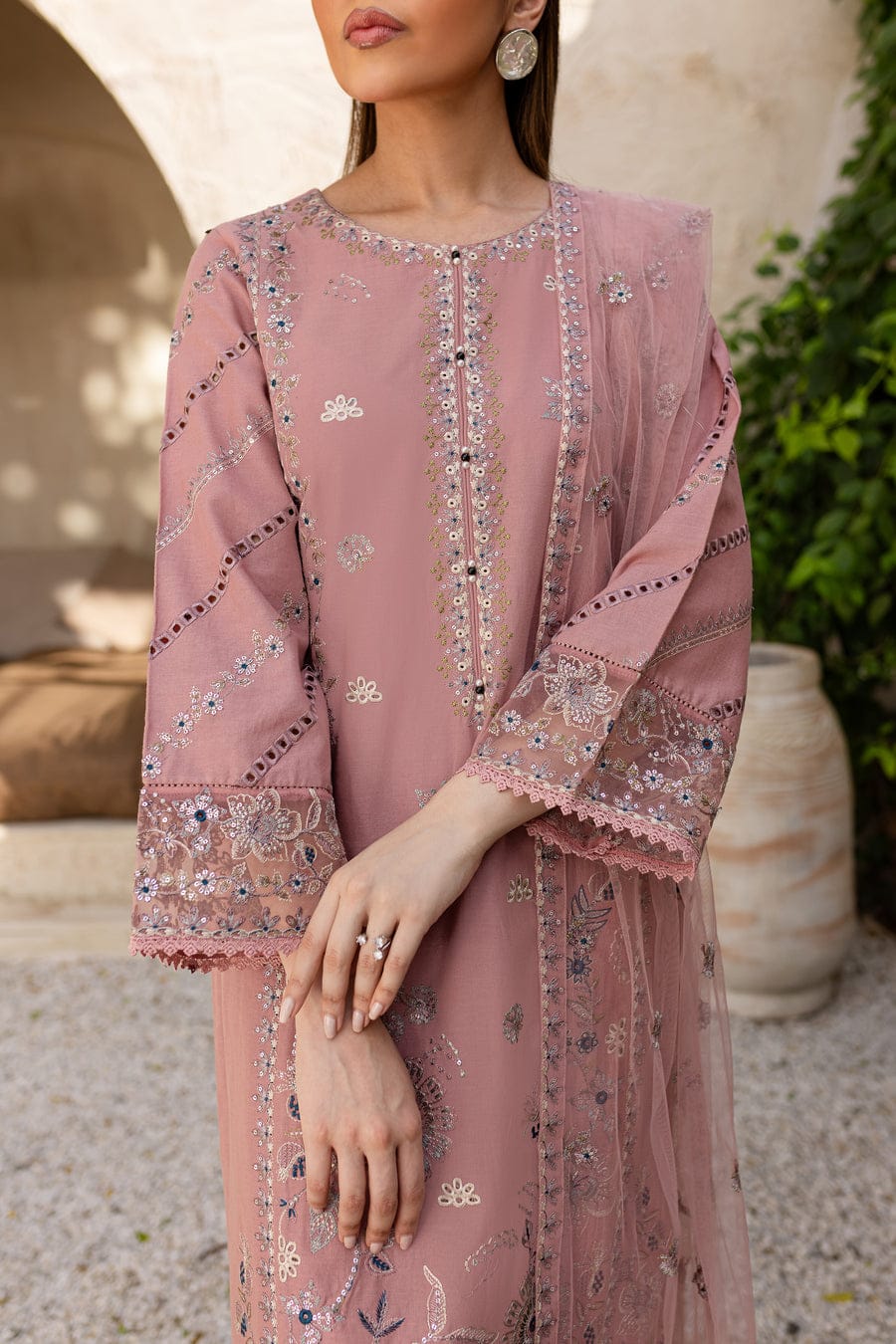 3Pc Eira - Embroidered Khaddar Dress Net Dopta