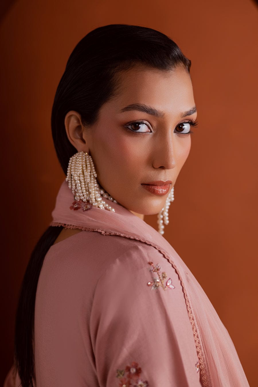 Premium Tea Zunaisha Khaddar 3-Piece Embroidered Ensemble Bamber Dupatta